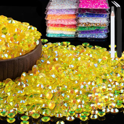 Picture of 2000pcs 6mm Resin Rhinestones Bulk, Transparent Lemon Yellow AB Flatback Round Jelly Rhinestones Non Hotfix Crystal Gems Large Quantity Wholesale for DIY Crafts Clothes Bottles Face Makeup Manicure