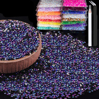 Picture of 15000pcs 2mm Resin Rhinestones Bulk, Purplish Black AB Flatback Round Jelly Rhinestones Non Hotfix Crystal Gems Large Quantity Wholesale for DIY Crafts Clothes Bottles Face Makeup Manicure