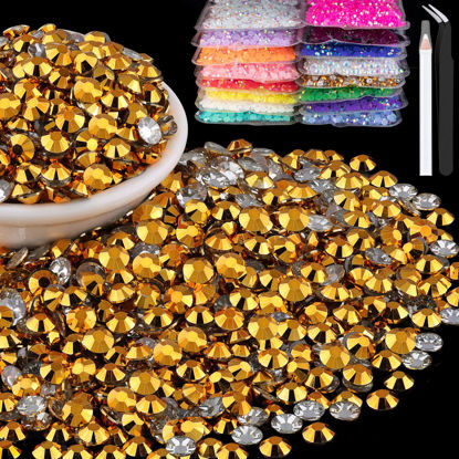 Picture of 8000pcs 3mm Resin Rhinestones Bulk, Mineral Gold Flatback Round Jelly Rhinestones Bedazzling Non Hotfix Crystal Gems Large Quantity Wholesale for DIY Crafts Clothes Tumblers Face Makeup Manicure