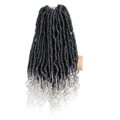 Picture of BOHOBABE 14 Inch New Faux Locs With Curly End 6 Packs Soft Locs Crochet Hair Short Grey Crochet Braids (6Packs,T1B/Grey)