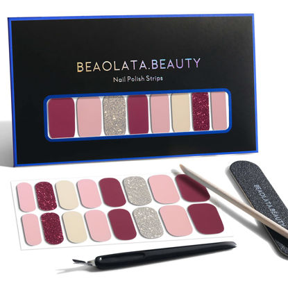 Picture of Beaolata Nail Polish Strips, 32 Nail Wraps, Nail Stickers, Gel Nail Strips, Easy Apply& Remove, Long Lasting, Salon Quality (Straberry Shortcake)