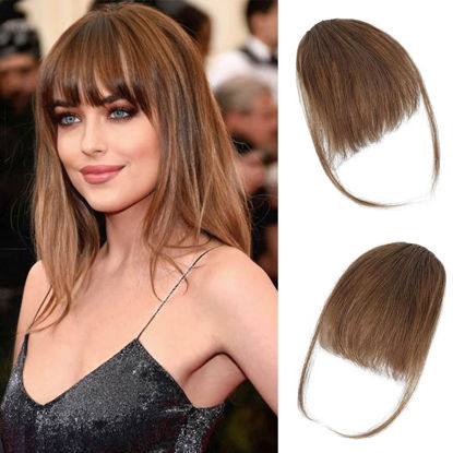 Picture of Lommel Clip in Bangs-100% Human Hair Bangs, Fake Bangs for Women Bangs Hair Clip Hair Extensions Clip on Air Bangs Hairpieces with Temples for Daily Wear（Medium Brown）