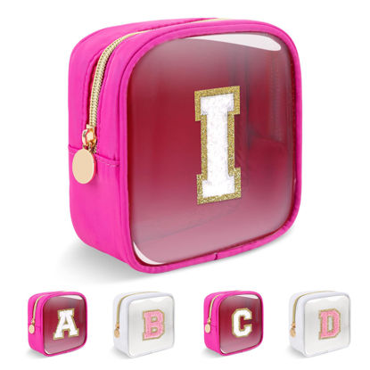 Picture of Personalized Initial Letter Clear Preppy Makeup Bag,Mini Nylon Chenille Letter Cosmetic Bag Cute Zipper Pouch Coin Purse for Teen Girls,Portable TSA Approved Travel Essentials Bag Gift for Women,I