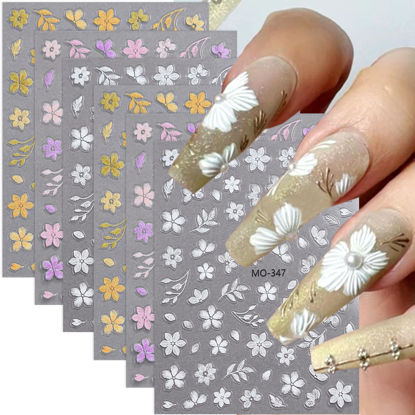 Picture of Flowers Nail Art Stickers Nail Decals Self-Adhesive Colorful Flowers Nail Accessories Flower Nail Art Design Nail Supplies for Women Girls Spring Summer Acrylic Nail Decoration Charms 6 Sheets