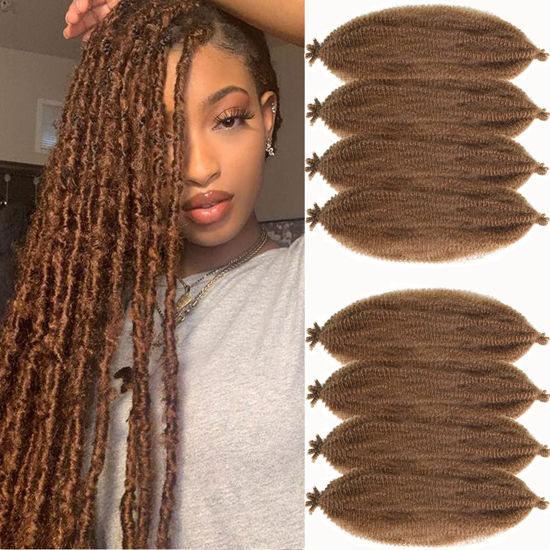 Picture of 8 Packs Pre-Separated Springy Afro Twist Hair 18 Inch Honey Brown Marley Twist Crochet Braiding Synthetic Hair Extension for Black Women (24 inch, 30#)