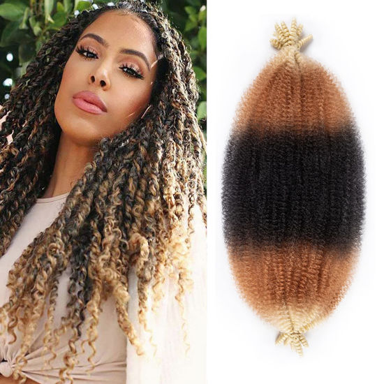 Picture of 24 Inch Pre-Separated Springy Afro Twist Hair 8 Packs Pre-Fluffy Natural Curls are Perfect for Marley Crochet Hair Suitable for Black Women (1b / 27/613, 24 Inch)