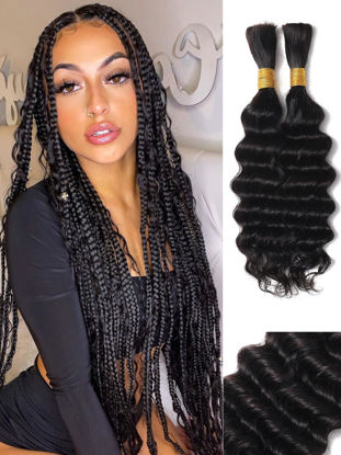 Picture of 100 Percent Human Braiding Hair For Boho Braids Human Hair Braiding Hair Full Deep Wave Bulk Human Hair For Braiding Wet Wavy 100g 2 Bundles No Weft Braiding Hair Human Hair Extensions YNiSew