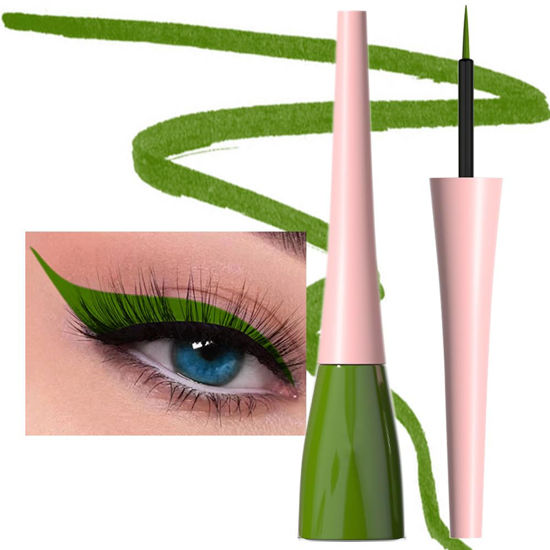 Picture of evpct 1Pcs Green Liquid Eyeliner Waterproof Green Eye Liners for Women, Eyes Wing Eyeliner Stamps Shapes Colored Eyeliner delineador de ojos a prueba de agua contra el agua blanco para ojos