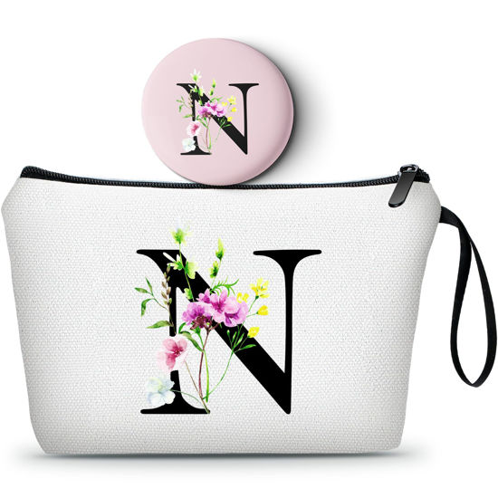 Picture of SEAMOON Bride to be Gifts,Sisters Gifts from Sister,Womens Gifts Unique,Gifts for Mom Birthday,Initial Gifts for Women,Monogram Gifts,Cosmetic Bag with Mirror,Personalized Gifts,Christmas Gifts,N
