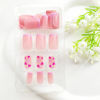 Picture of Valentines Day Press on Nails Medium Square Fake Nails with Heart Designs Glossy Glue on Nails Pink French Tip False Nails Nude Stick on Nails for Women 24Pcs