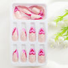 Picture of Valentines Day Press on Nails Medium Almond Fake Nails with Red Love Heart Designs FrenchTip Nails Press ons Glossy Gule on Nails Pink Acrylic Nails Nude Stick on Nails for Women 24Pcs