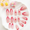 Picture of Valentines Day Press on Nails Medium Almond False Nails with Heart Designs White French Tip Nails Press ons Glossy Glue on Nails Nude Acrylic Nails Glitter Stick on Nails for Women 24Pcs