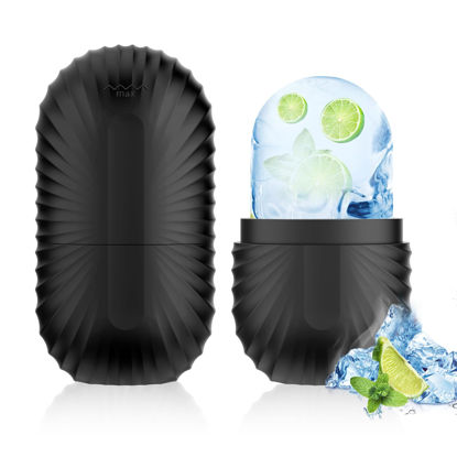 Picture of Ice Roller for Face and Eye, Reusable Silicone Ice Facial Roller Ice Holder, Face Ice Mold Skin Care, Ice Cube Roller for Shrink Pores Anti Wrinkle Reduce Puffiness, Black