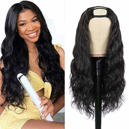 Picture of Nvnvdij U Part Wigs Body Wave Brazilian Virgin Human Hair 2''x 4'' U Shape Glueless Wigs 150% Density Natural Black Color With Straps Combs For Black Women (24 Inch, Body Wave)