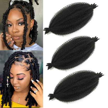 Picture of 12 Inch Pre-Separated Springy Afro Twist Hair 3 Packs Black Pre-Fluffy Natural Curls are Perfect for Marley Crochet Hair Suitable for Black Women (1B#, 12 Inch (Pack of 3))