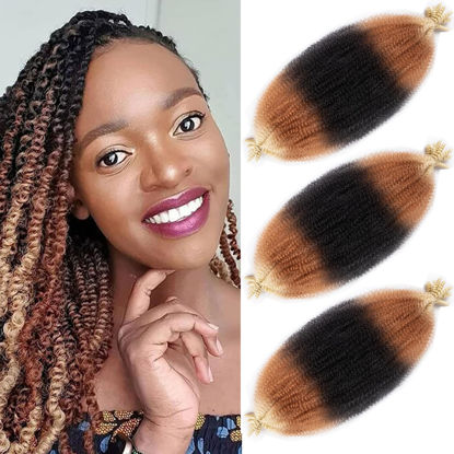Picture of 18 Inch Pre-Separated Springy Afro Twist Hair 3 Packs Pre-Fluffy Natural Curls are Perfect for Marley Crochet Hair Suitable for Black Women (1b / 27/613, 18 Inch (Pack of 3))