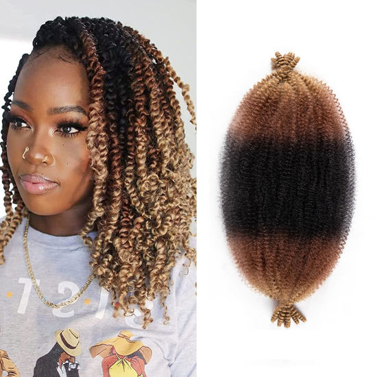 Picture of 8 Packs Pre-Separated Springy Afro Twist Hair 12 Inch Pre-Fluffy Natural Curls are Perfect for Marley Crochet Hair Suitable for Black Women (1B/30/27, 12 Inch (Pack of 8))