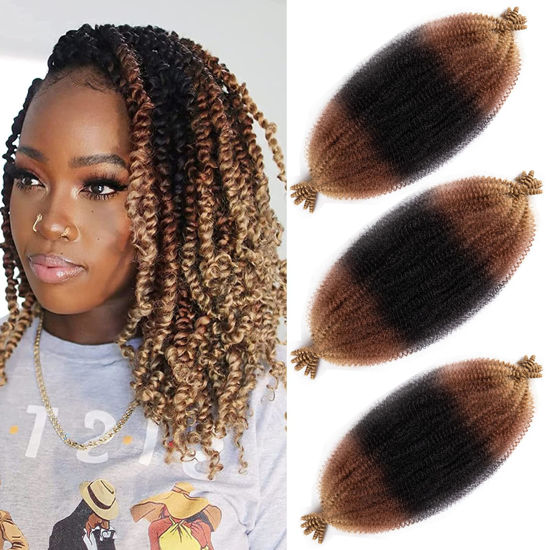 Picture of 8 Packs Pre-Separated Springy Afro Twist Hair Suitable for Damaged Soft Locs Synthetic Marley Twist Braiding Hair (1B/30/27, 18 Inch (Pack of 3))