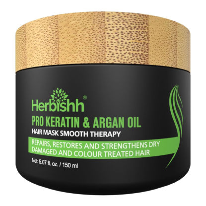 Picture of Herbishh Argan Hair Mask-Deep Conditioning & Hydration For Healthier Looking Hair- for very Dry, Weak, Stressed Out Hair, No Sulphates, No Parabens (150 ML)