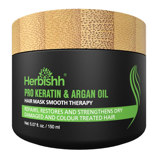 Picture of Herbishh Argan Hair Mask-Deep Conditioning & Hydration For Healthier Looking Hair- for very Dry, Weak, Stressed Out Hair, No Sulphates, No Parabens (150 ML)