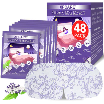 Picture of XPCARE 48 Pack Steam Eye Masks for Dry Eyes, Self Heated Steam Warm Eye Mask, Disposable Heated Eye Mask for Dark Circles, Puffy Eyes, Relief Stress Eye Fatigue（Lavender）