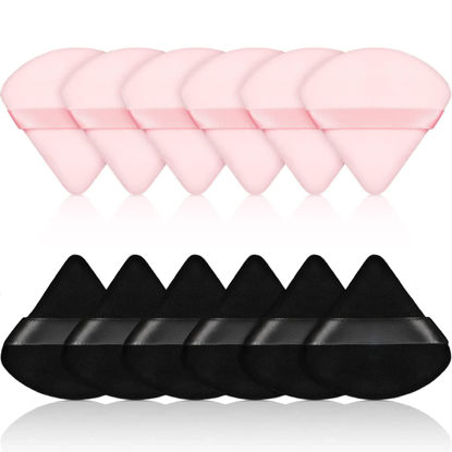Picture of 12 Powder Puff Face Triangle Makeup Puff for Loose Powder Soft Body Cosmetic Foundation Sponge Mineral Powder Wet Dry Makeup Tool beauty cotton pack triangular application (PINK AND BLACK)