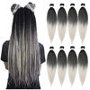 Picture of Pre-stretched Braiding Hair 20" 8 Packs Easy Braids Hot Water Setting Synthetic Fiber Crochet Braiding Hair Ombre Black to Gray (20inch,#1B/Silver)