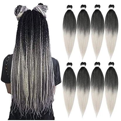 Picture of Pre-stretched Braiding Hair 20" 8 Packs Easy Braids Hot Water Setting Synthetic Fiber Crochet Braiding Hair Ombre Black to Gray (20inch,#1B/Silver)