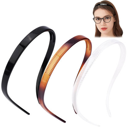 Picture of TOBATOBA Flex No Pressure Headbands, Headbands for Glasses Wearers, Sunglasses Headband No Headache Headband Comfortable Headbands, Plastic Headbands with Teeth, Non Slip for Women Girls 3Pcs