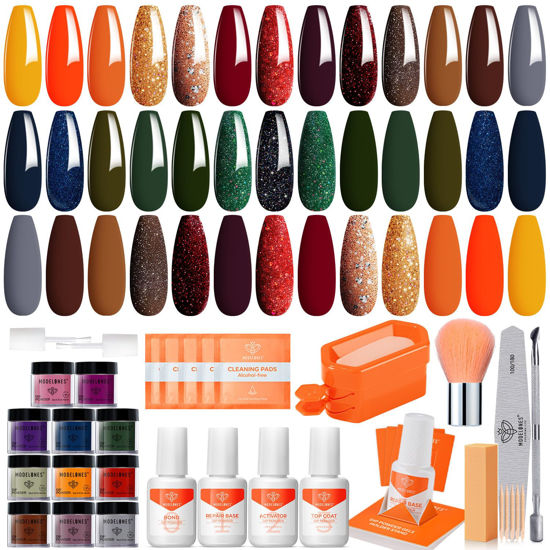 Picture of Modelones Dip Powder Nail Kit, 20 Colors Red Green Orange Dipping Powder Liquid Set Base&Top Activator for French Nail Art Salon DIY Kit