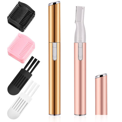 Picture of Chumia 2 Pcs Electric Eyebrow Trimmer Women Precision Face Razors Mini Shaver with Comb Christmas Women Gift Battery Operated Personal Epilator for Face Neck Fuzz Lips Leg(Gold, Light Pink)