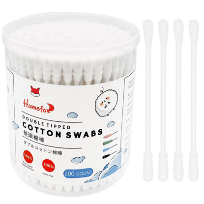 Picture of HOMEFOX Cotton Swabs Spiral - 200 Count Organic Cotton Buds Double Side Tightly Wrapped Cotton Tips Paper Stick Soft Gentle Lint-Free Cruelty-Free, Round & Spiral (White)…