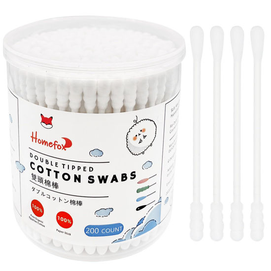 Picture of HOMEFOX Cotton Swabs Spiral - 200 Count Organic Cotton Buds Double Side Tightly Wrapped Cotton Tips Paper Stick Soft Gentle Lint-Free Cruelty-Free, Round & Spiral (White)…