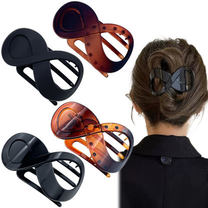 Picture of 4 Pcs French Concord Flat Hair Clips, 3.35 Inch Curved Hair Claw Alligator Hair Clips Volume Strong Hold Banana Barrettes Hair Clamps Jaw Clips for Women