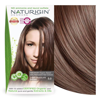 Picture of Naturigin Permanent Hair Dye, 5.0 Light Chocolate Brown, Ammonia and Paraben Free, up to 100% Gray Hair Coverage, Long Lasting, Vegan, Cruelty Free