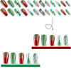 Picture of Christmas Press on Nails Medium Coffin Fake Nails with Stripe Christmas Tree Designs Glitter Press Nails ons Green Acrylic Nails Red False Nails Stick on Nails for Women 24 Pcs