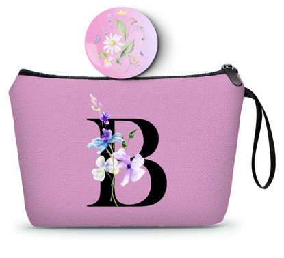 Picture of SEAMOON Initial Gifts for Women, Birthday Gift for Mom,Sister Birthday Gifts from Sister,Woman Gifts,Personalized Makeup Bag with Mirror,Gifts for Older Women, Encouragement Gifts for Women,B