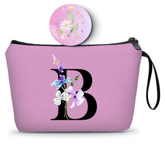 Picture of SEAMOON Initial Gifts for Women, Birthday Gift for Mom,Sister Birthday Gifts from Sister,Woman Gifts,Personalized Makeup Bag with Mirror,Gifts for Older Women, Encouragement Gifts for Women,B