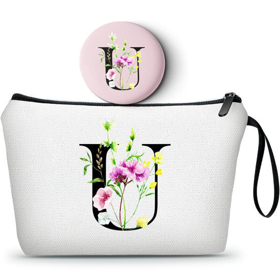 Picture of Birthday Gift for Mom,Initial Gifts,Friend Gifts,Monogrammed Gifts for Women,Bride Gifts,Makeup Bag with Mirror,Sister Birthday Gift Ideas,Teen Gifts for Girls,Personalized Gifts,Christmas Gifts,U