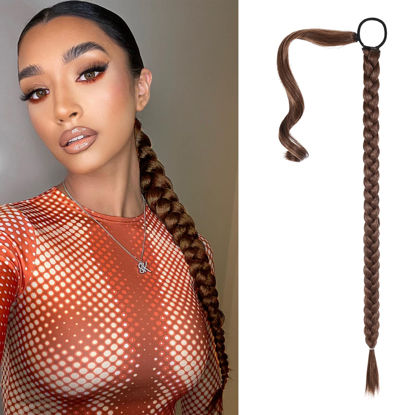 Picture of SEIKEA Upgraded Long Braid Ponytail Extension with Elastic Tie Straight Sleek Wrap Around Braid Hair Extensions Ponytail Medium Brown with Medium Auburn 26 Inch (After Braided 23 Inch)