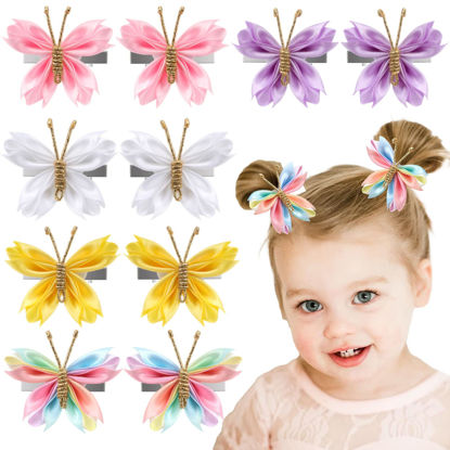 Picture of Oaoleer Butterfly Hair Clips, 10PCS Mini Satin Hair Bow Colorful Barrettes for Baby Girls Women Halloween Cosplaying Party Decor (2")