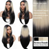 Picture of BrownBomb Ombre Blonde Black Wear and Go Glueless Wigs Pre Plucked Pre Cut for Beginners Synthetic Lace Front Wigs With Bangs Long layered Straight Dark Roots 26 Inch 3 Seconds to Wear for Beginners