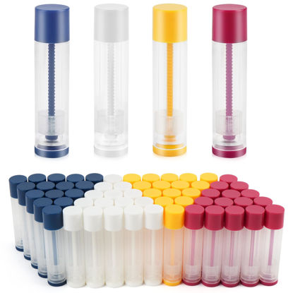 Picture of LotFancy Lip Balm Tubes, 60 Empty, 5.5ml, Clear Plastic Containers with 4 Color Caps, BPA Free, Leak Free, Refillable (Yellow White Blue Red)