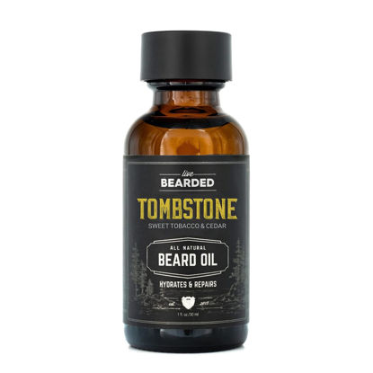 Picture of Live Bearded Beard Oil, 1 fl oz - Premium All-Natural Jojoba - Made in the USA - Hair and Skin Care for Men with Dry, Flaky Patches | Tombstone Scent - Sweet Tobacco, Cedar