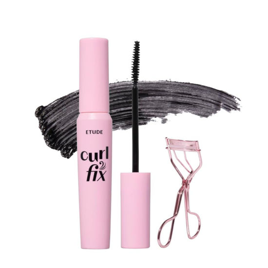 Picture of ETUDE Curl Fix Mascara & Eyelash Curler SET #1 Black New | A curl fix mascara that keeps fine eyelashes powerfully curled up for 24 hours by ETUDE's own Curl 24H Technology | K-beauty