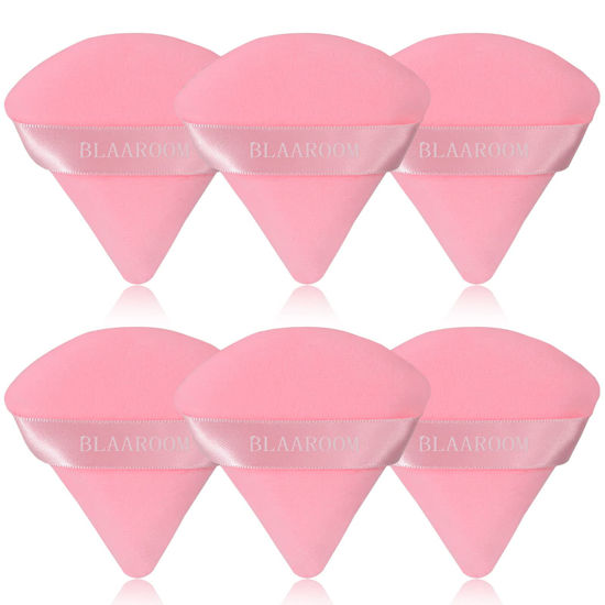 Picture of BLAAROOM 6 Pieces Powder Puff Face Makeup Velour Soft Triangle Powder Puffs for Loose Powder Mineral Powder Body Powder Wet Dry Cosmetic Foundation Sponge Makeup Tool - Pink