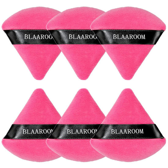 Picture of BLAAROOM Powder Puffs for Face Setting Makeup,6 Pcs Soft Velvet Triangle Puff for Contouring, Under Eyes and Corners Delicate Cosmetic Sponge Makeup Tool - Rose Red