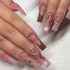 Picture of Hkanlre Coffin Long Press on Nails Acrylic Jelly Flower Fake Nails French Ballerina Full Cover Brown False Nails for Women and Girls 24PCS