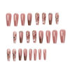 Picture of Hkanlre Coffin Long Press on Nails Acrylic Jelly Flower Fake Nails French Ballerina Full Cover Brown False Nails for Women and Girls 24PCS