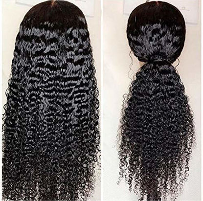 Picture of Giannay Hair Curly Wigs for Black Women No Lace Wigs Long Loose Wave Synthetic Wig Heat Resistant Fiber 180% Density Natural Looking Middle Part Cosplay Wigs 26"